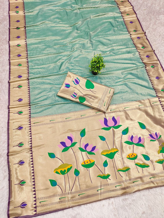 PURE SOFT ZARI KANCHIVRAM TISSUE PAITHANI SILK SAREE