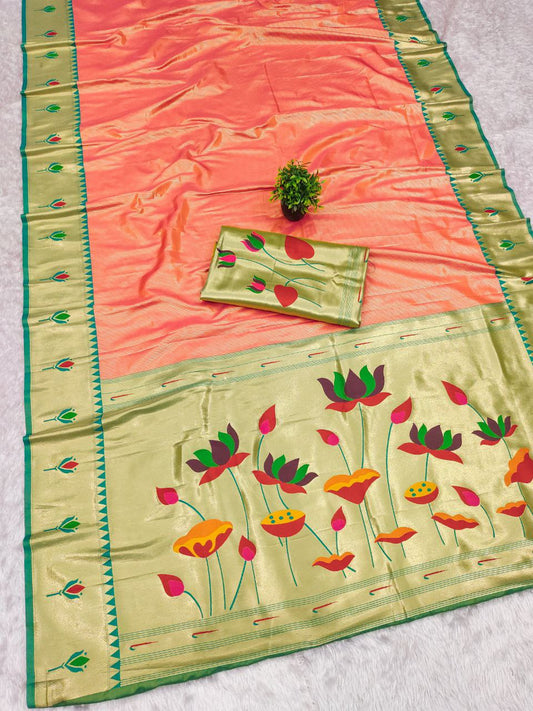 PURE SOFT ZARI KANCHIVRAM TISSUE PAITHANI SILK SAREE