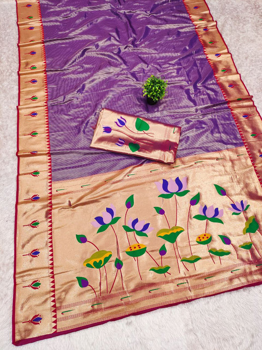 PURE SOFT ZARI KANCHIVRAM TISSUE PAITHANI SILK SAREE