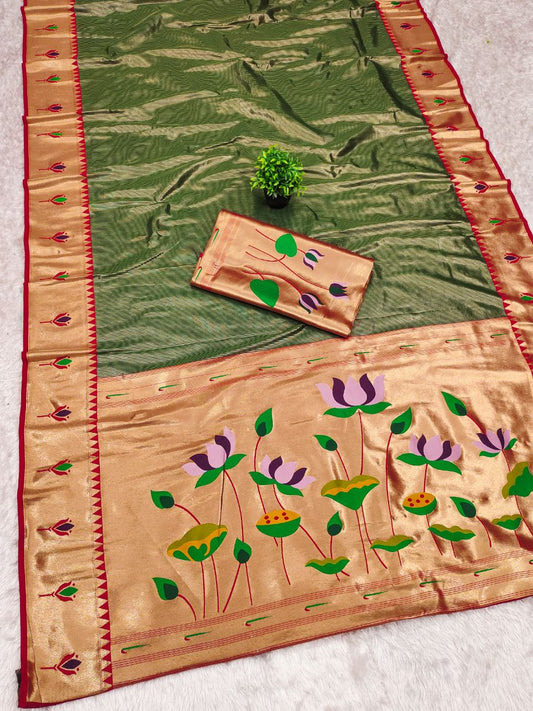 PURE SOFT ZARI KANCHIVRAM TISSUE PAITHANI SILK SAREE