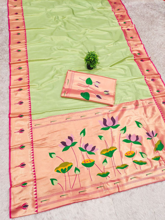 PURE SOFT ZARI KANCHIVRAM TISSUE PAITHANI SILK SAREE