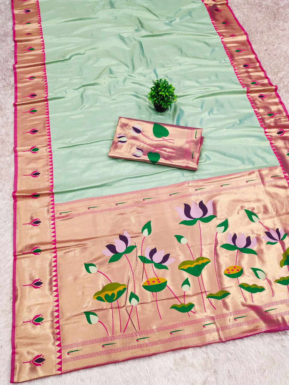 PURE SOFT ZARI KANCHIVRAM TISSUE PAITHANI SILK SAREE