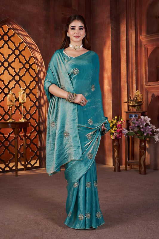 Fandy Satin Silk allover Beautiful Beads & Pipe Hand Work Saree