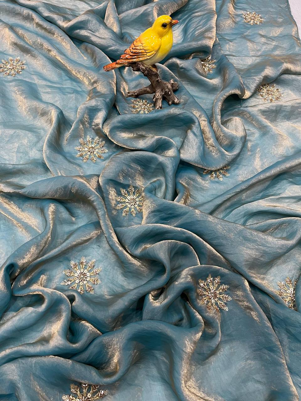 Fandy Satin Silk allover Beautiful Beads & Pipe Hand Work Saree