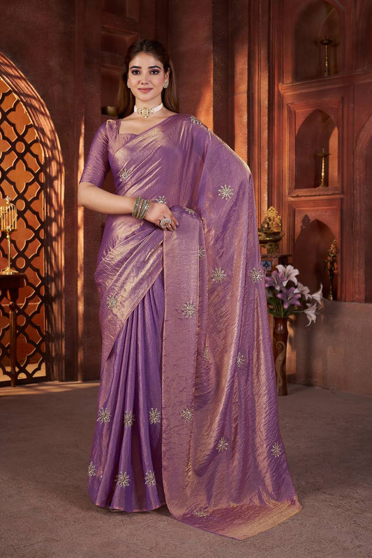 Fandy Satin Silk allover Beautiful Beads & Pipe Hand Work Saree