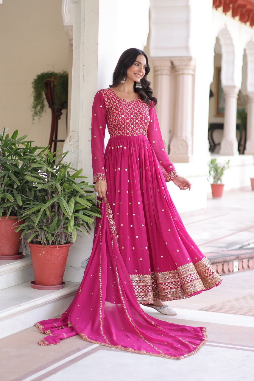 Faux Georgette with Rich Sequins & Zari Embroidered work Gown