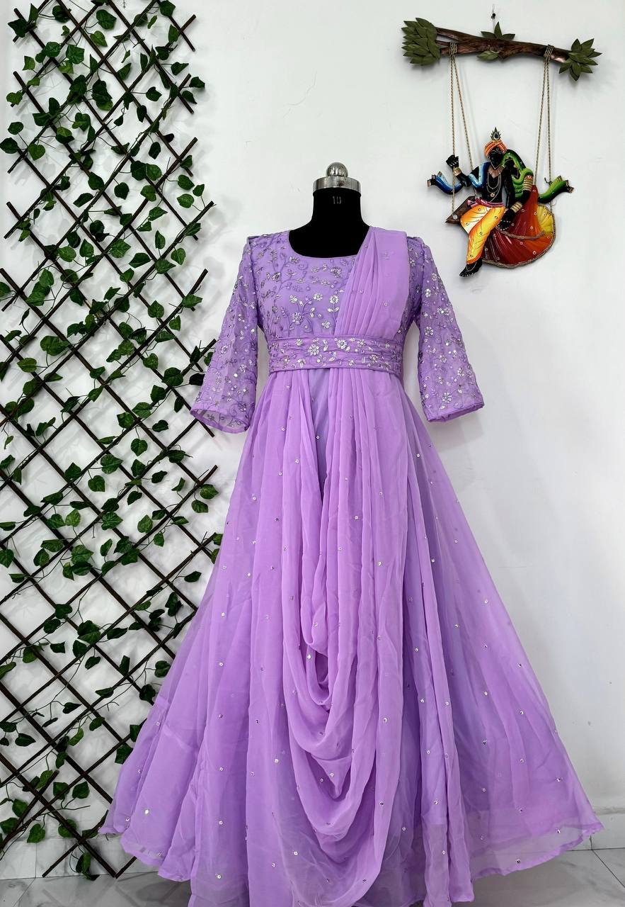 Beautiful 5mm sequins zari & thread embroidery work gown