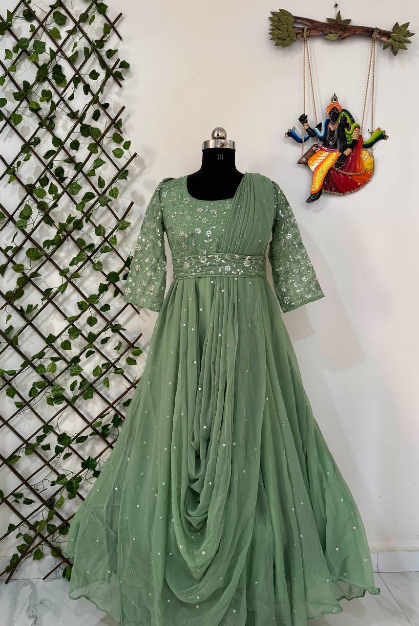 Beautiful 5mm sequins zari & thread embroidery work gown