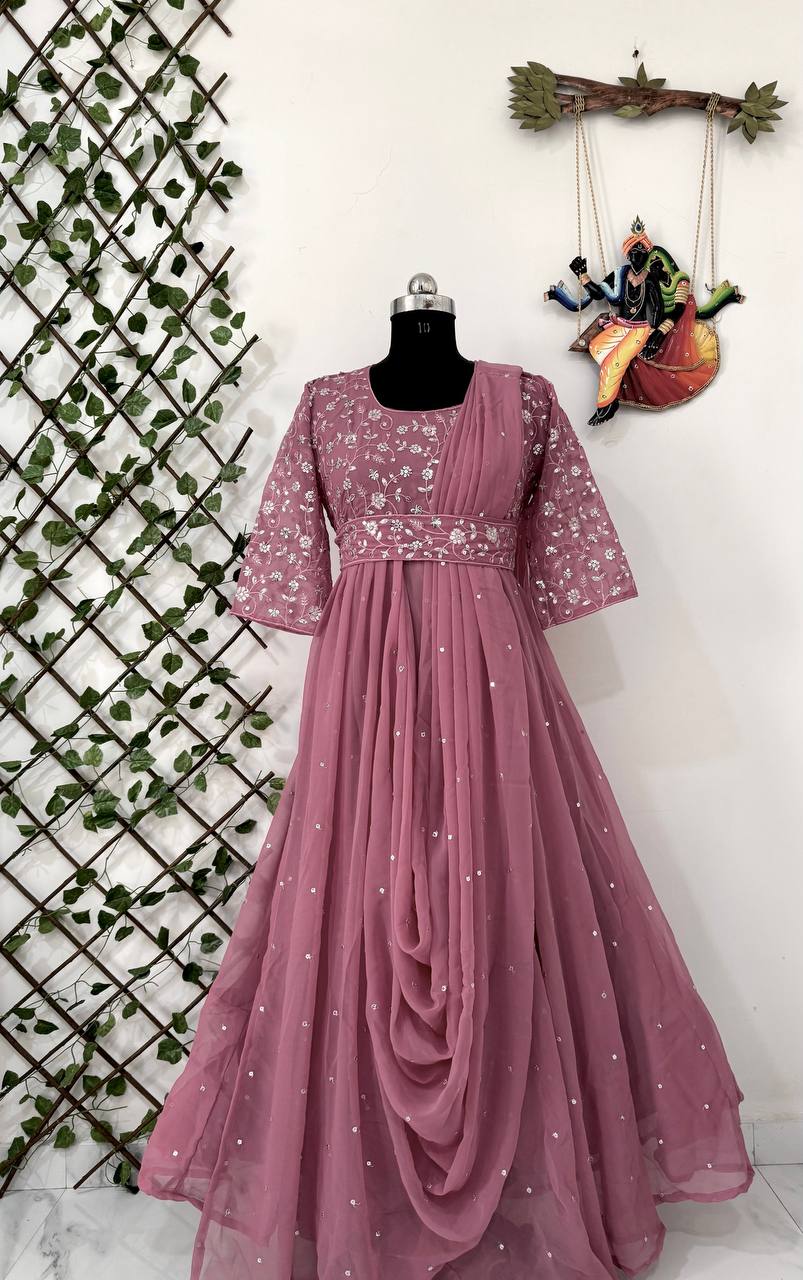 Beautiful 5mm sequins zari & thread embroidery work gown