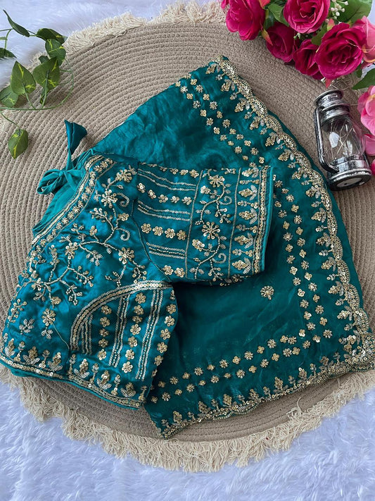 PURE SOFT FANDY SATIN SILK FABRIC IN BEAUTIFUL REAL CUT DANA SAREE