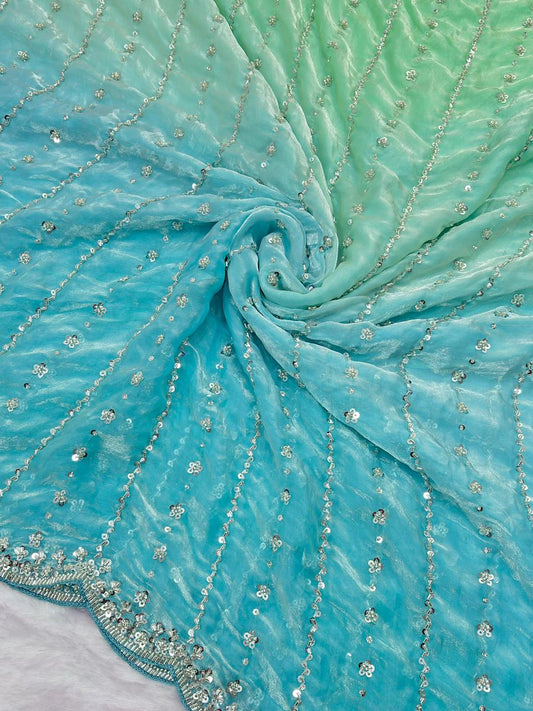 Pure Double shade Fandy Sattin Silk With Beautiful Original Beeds Work Saree
