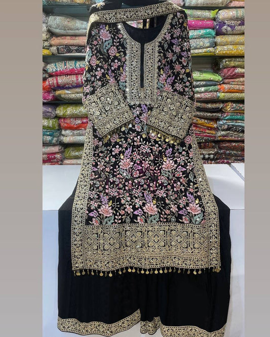 Launching 3 Pices Ready Made Long Kurti Plazzo With Dupatta