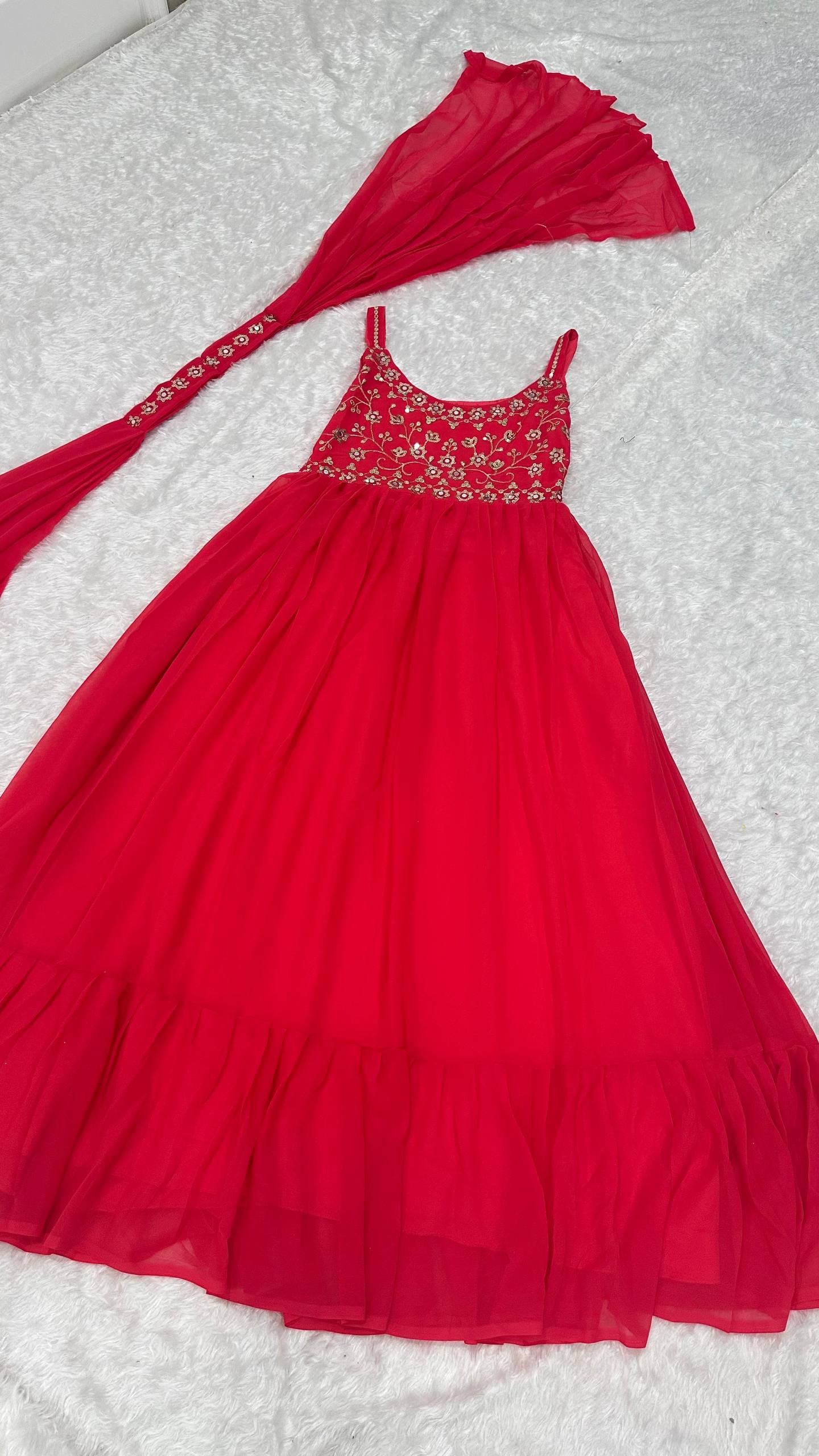 Georgette gown with sequins zari & real mirror work gown