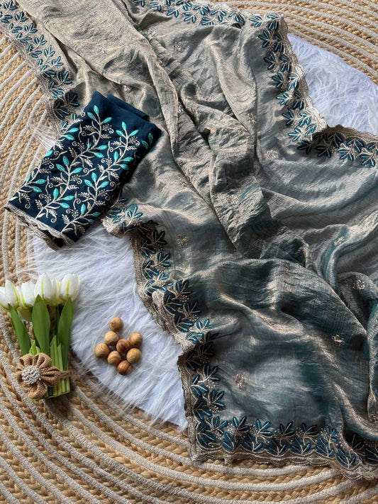 Rich Fandy silk blend fabric with a subtle sheen saree