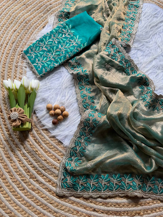 Rich Fandy silk blend fabric with a subtle sheen saree