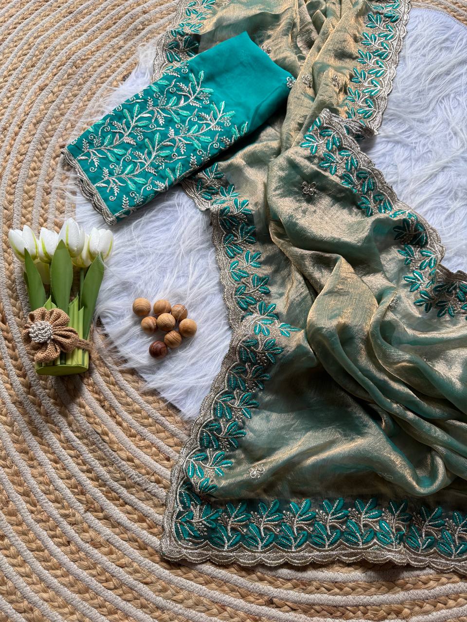 Rich Fandy silk blend fabric with a subtle sheen saree