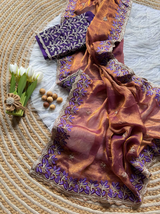 Rich Fandy silk blend fabric with a subtle sheen saree