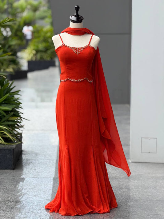 Georgette fishcut Skirt with adjustable waist elastic and zip Lehenga