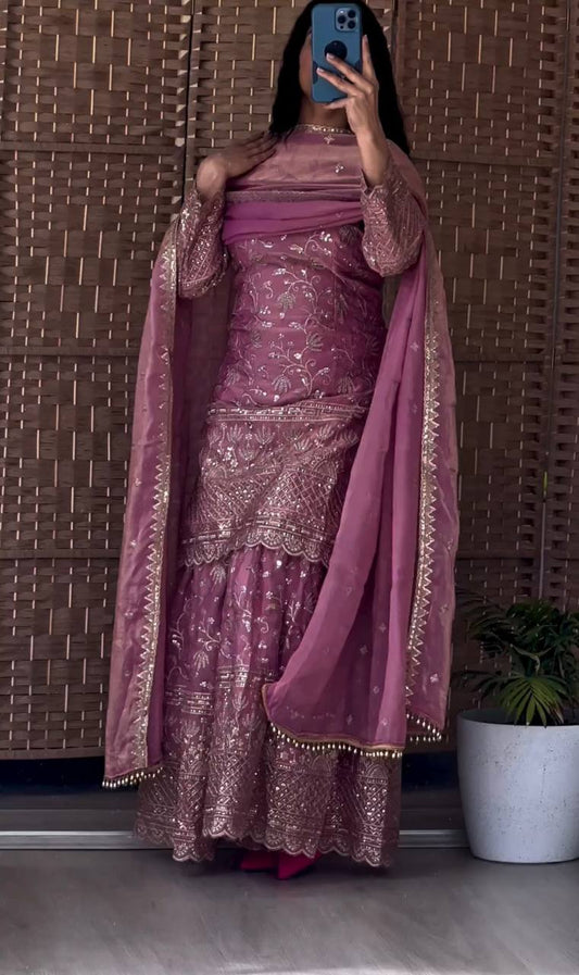 Launching New Designer Party Wear Look Top Sharara Plazzo and Dupatta