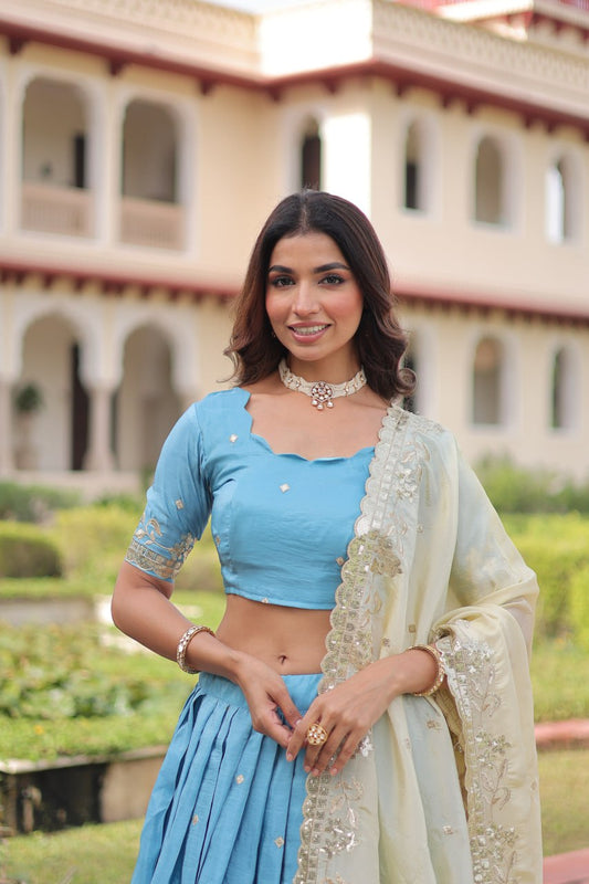 Gold Crush with Sequins & Zari Embroidered Work Lehenga