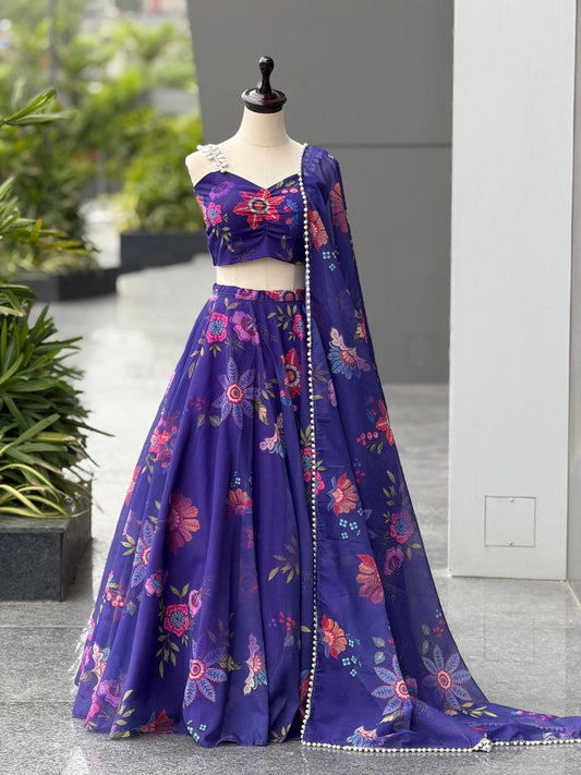 Pure organza silk digital printed lehnga
