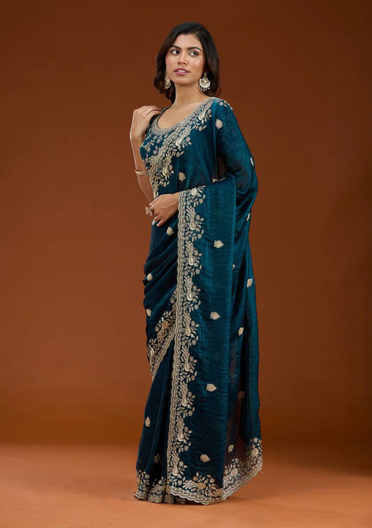 Frendy Chiffon Beautiful Sequence and Zari embroidery work Saree