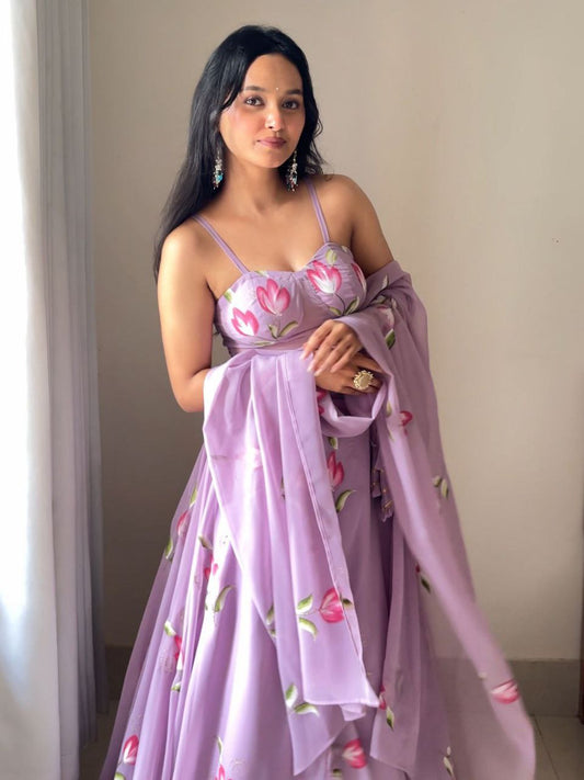 Pure Georgette Hand Painted lehnga