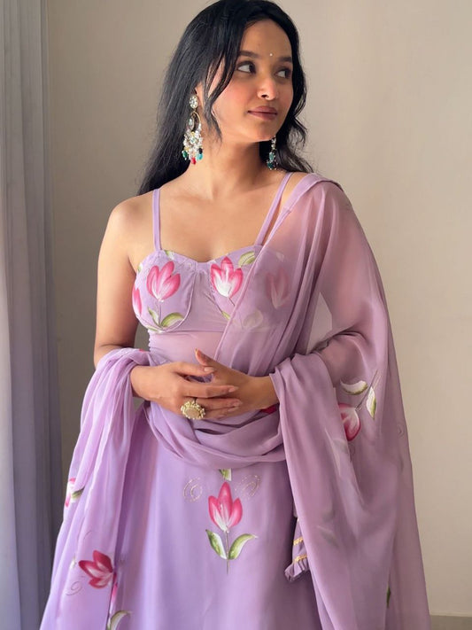 Pure Georgette Hand Painted lehnga