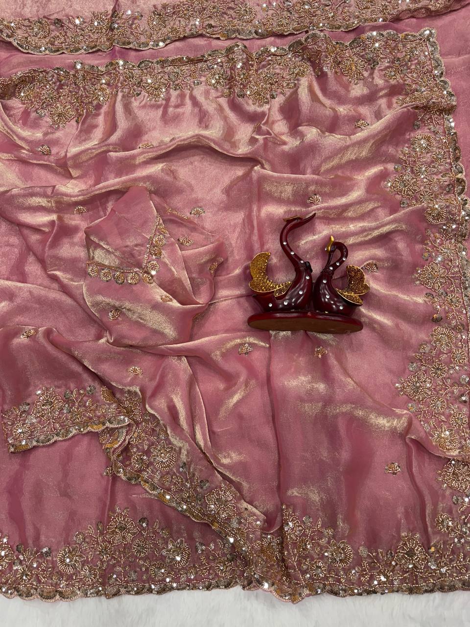 Soft Space silk Beautiful Beads and Sequence Embroidery Work Saree