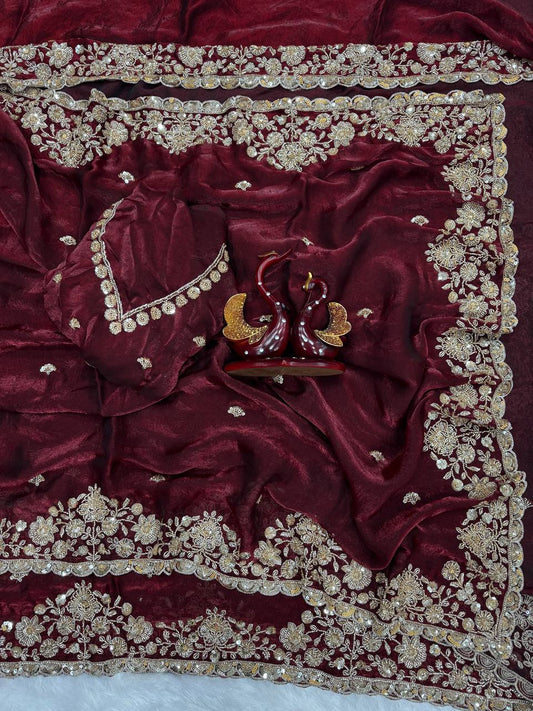 Soft Space silk Beautiful Beads and Sequence Embroidery Work Saree