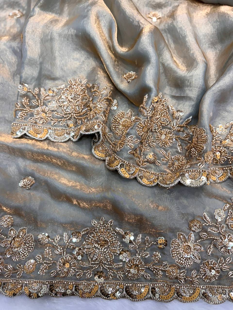 Soft Space silk Beautiful Beads and Sequence Embroidery Work Saree