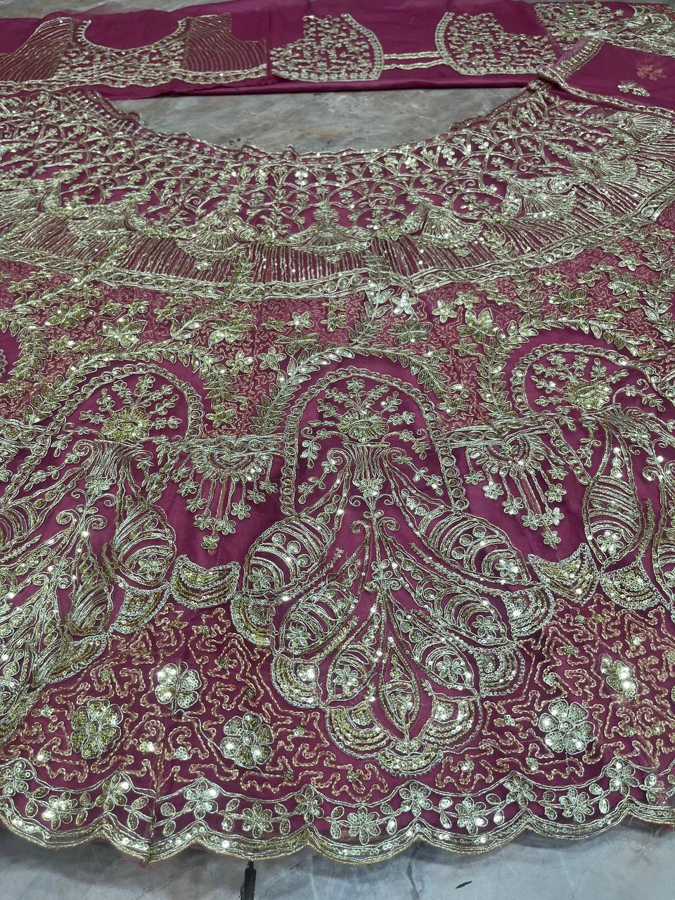 Premium Quality Butterfly Net Embroidery Sequins Work with Can-Can & Canvas Patta Lehenga