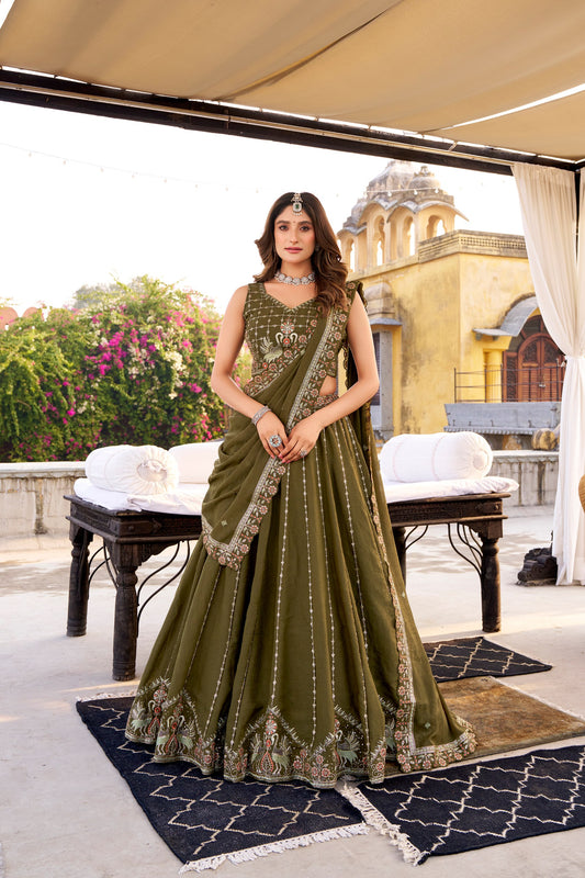 Chocolate Crush Sequins and Thread Embroidery Work Lehenga