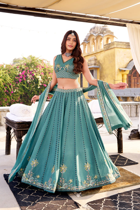 Chocolate Crush Sequins and Thread Embroidery Work Lehenga