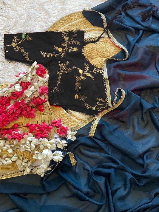 ELEGANT STAR GEORGETTE SAREE WITH STITCHED BLOUSE