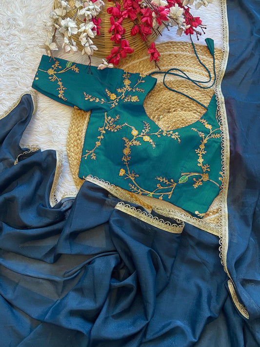 ELEGANT STAR GEORGETTE SAREE WITH STITCHED BLOUSE