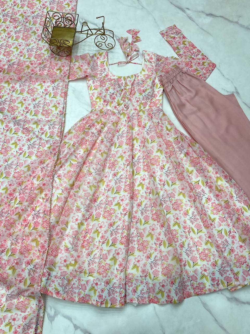 HEAVY ORANGE CHIFFON FLORAL PRINT Suit