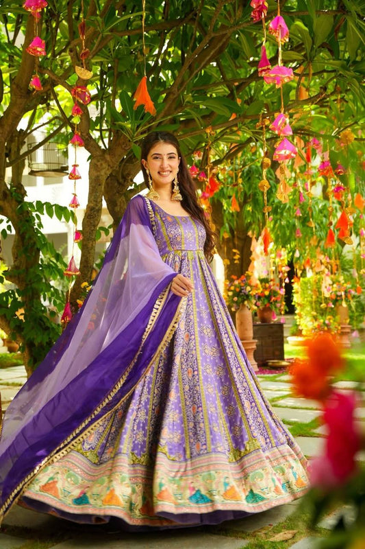 Pure organza silk digital printed padded gown