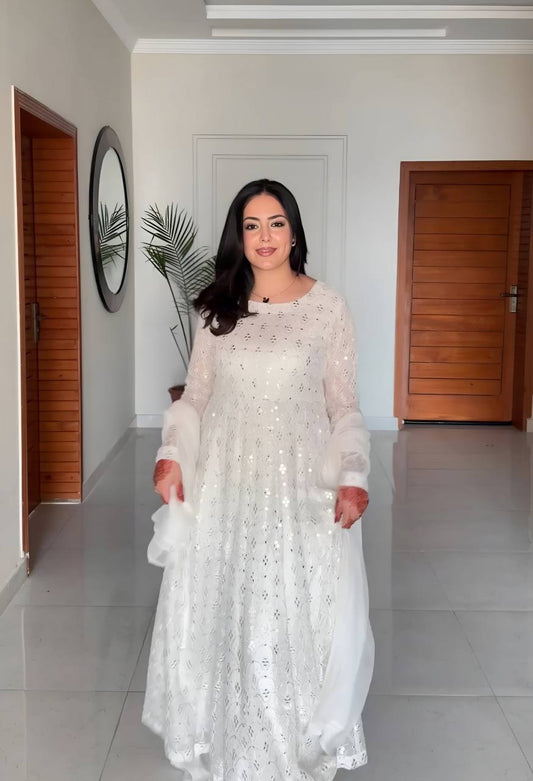 Faux Blooming With Heavy 3/9mm Sequins & Thread Embroidered work Suit