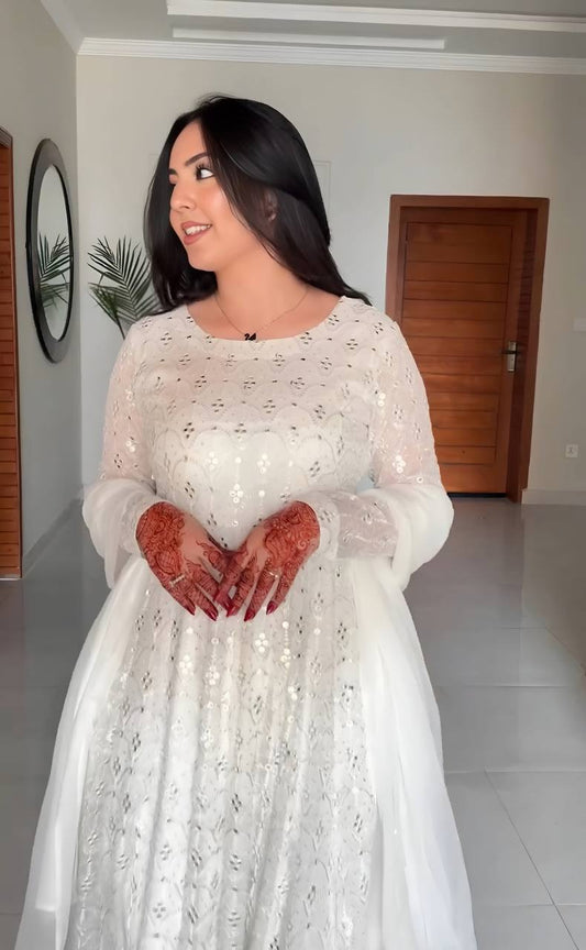 Faux Blooming With Heavy 3/9mm Sequins & Thread Embroidered work Suit