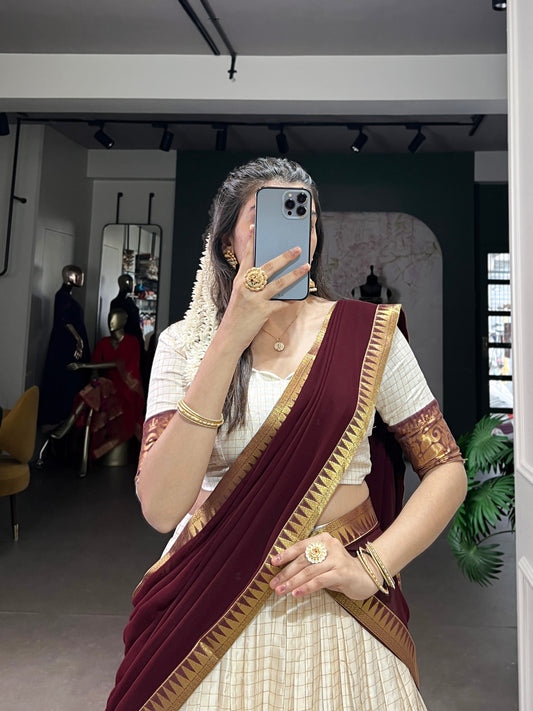 Poly Cotton Chex With Zari Weaving Work Lehenga