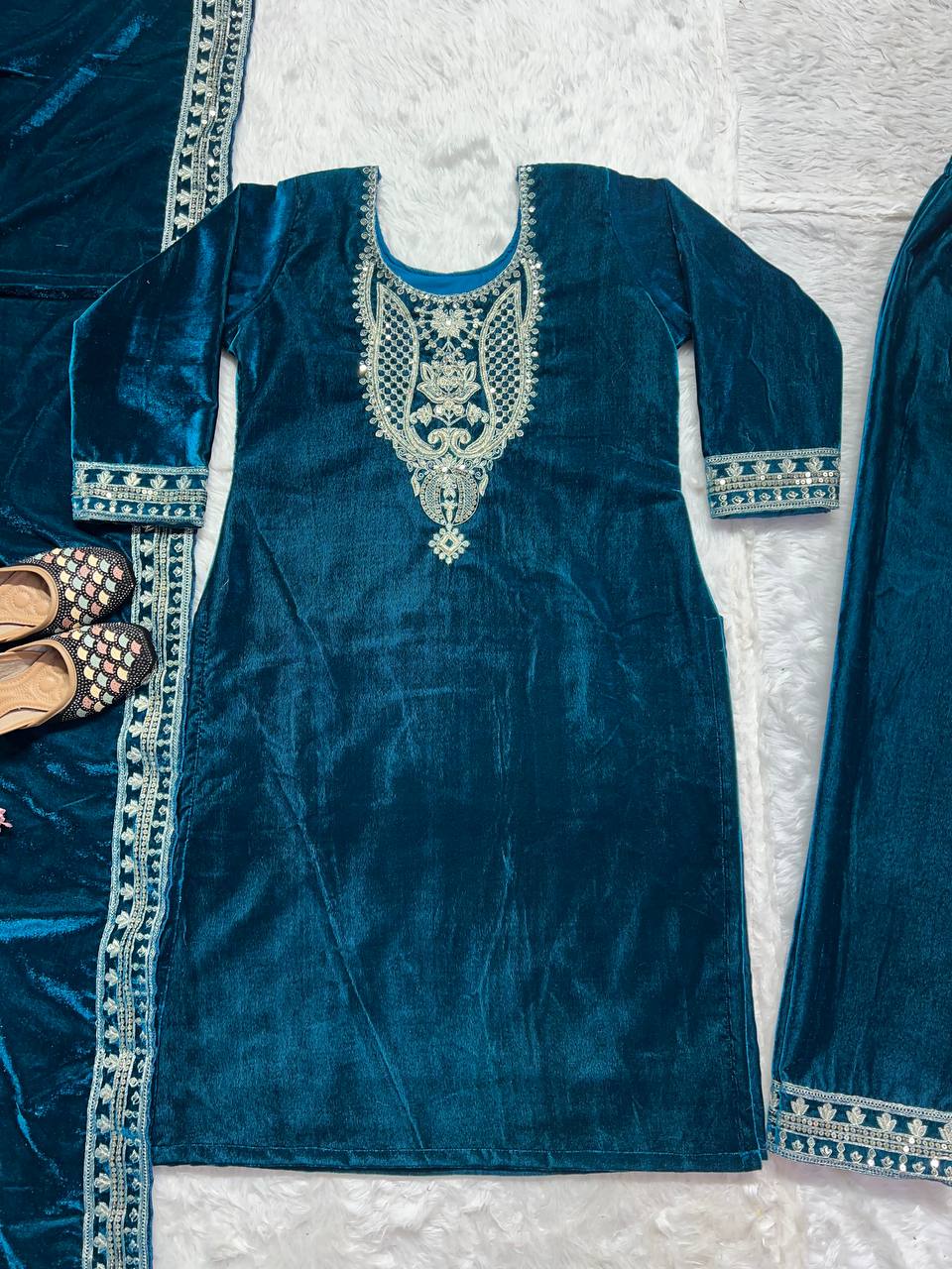 Pure Heavy Viscous Velvet With Heavy Embroidery Coding Sequence Work