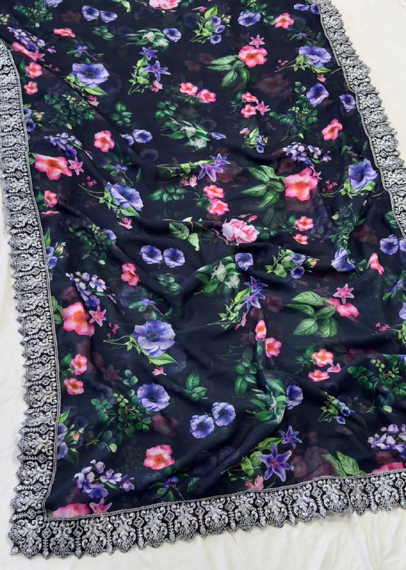 Digital Prints & Embroidery Codding & Sequins Work Saree