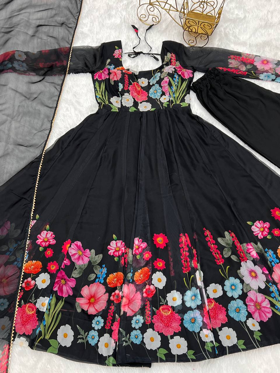PURE SOFT ORGANJA SILK FABRIC FULLY FLAIR KALI PATTERN ANARKALI SUIT