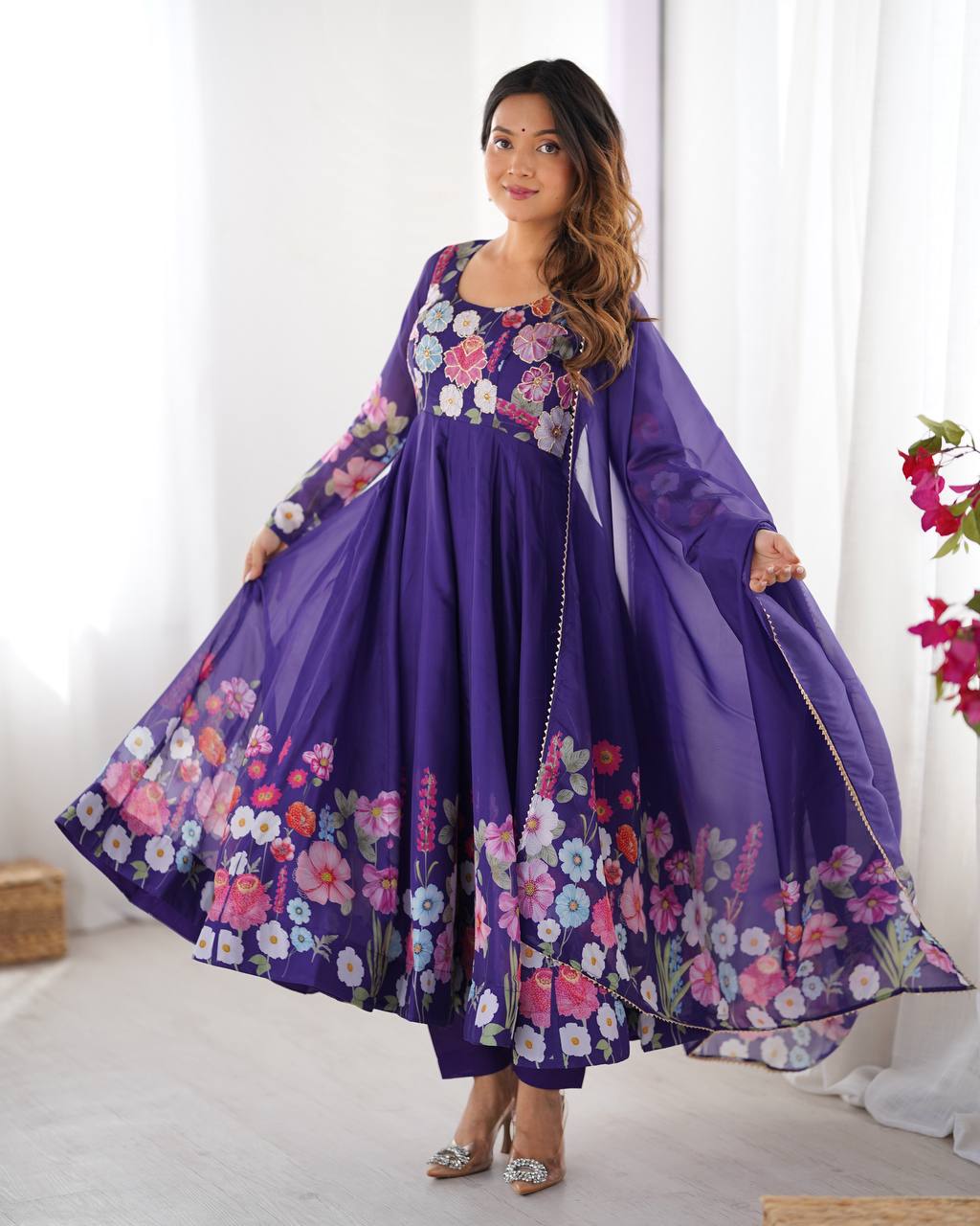 PURE SOFT ORGANJA SILK FABRIC FULLY FLAIR KALI PATTERN ANARKALI SUIT