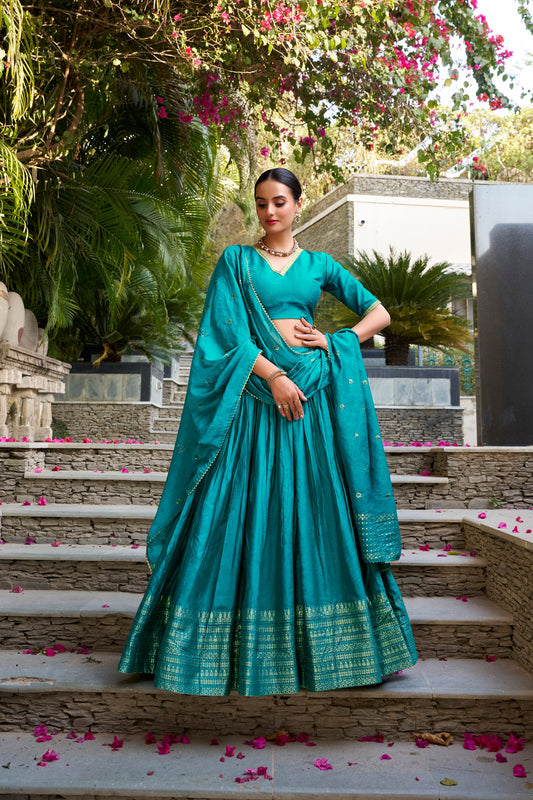 Pure Chanderi Plain With Zari Weaving Work Border Lehenga