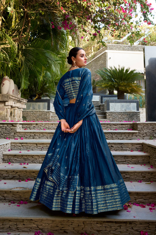 Pure Chanderi Plain With Zari Weaving Work Border Lehenga