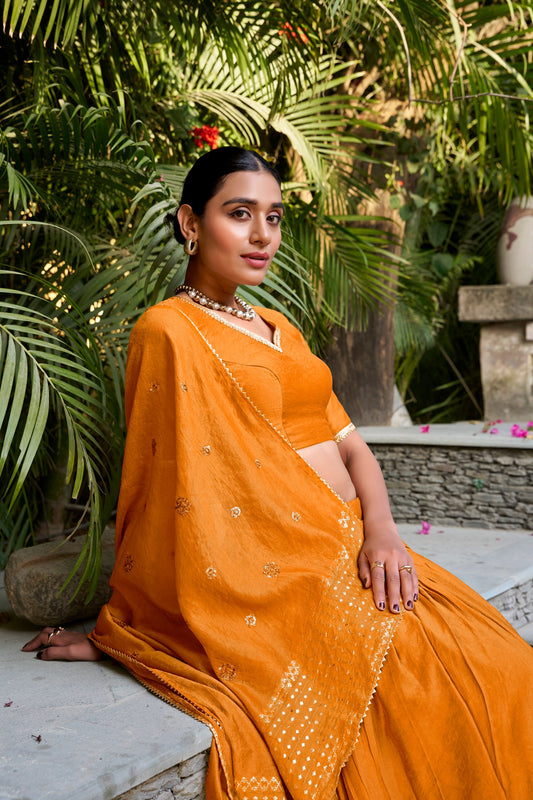 Pure Chanderi Plain With Zari Weaving Work Border Lehenga