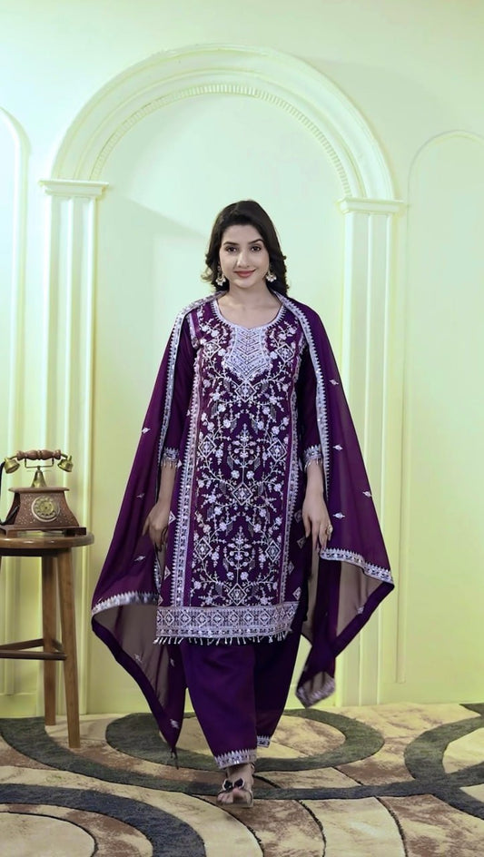NEW DESIGN WEAR SEQUENCE EMBROIDERY TOP AND FARSI PLAZZO WITH DUPATTA