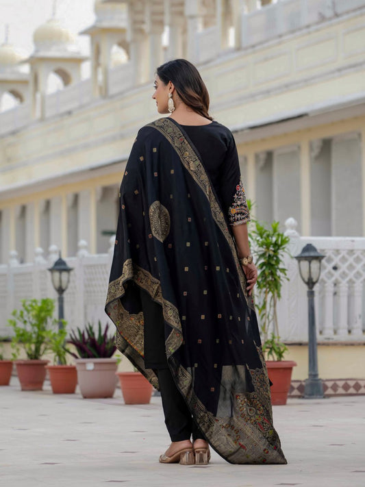 Premium Roman Silk Coding Embroidery With Sequins Work Suit